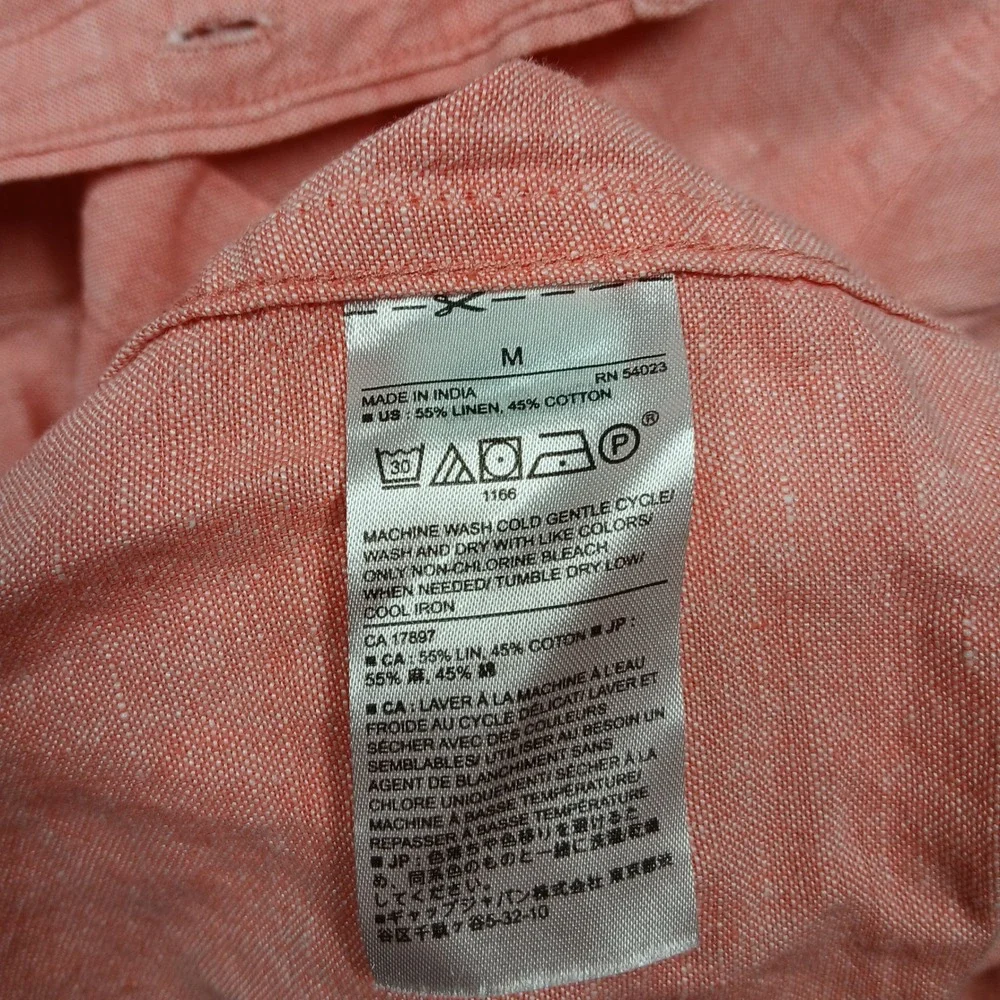 Banana Republic Men's M‎ Slim Fit 100% Linen Short Sleeve Button-Up Shirt Pink